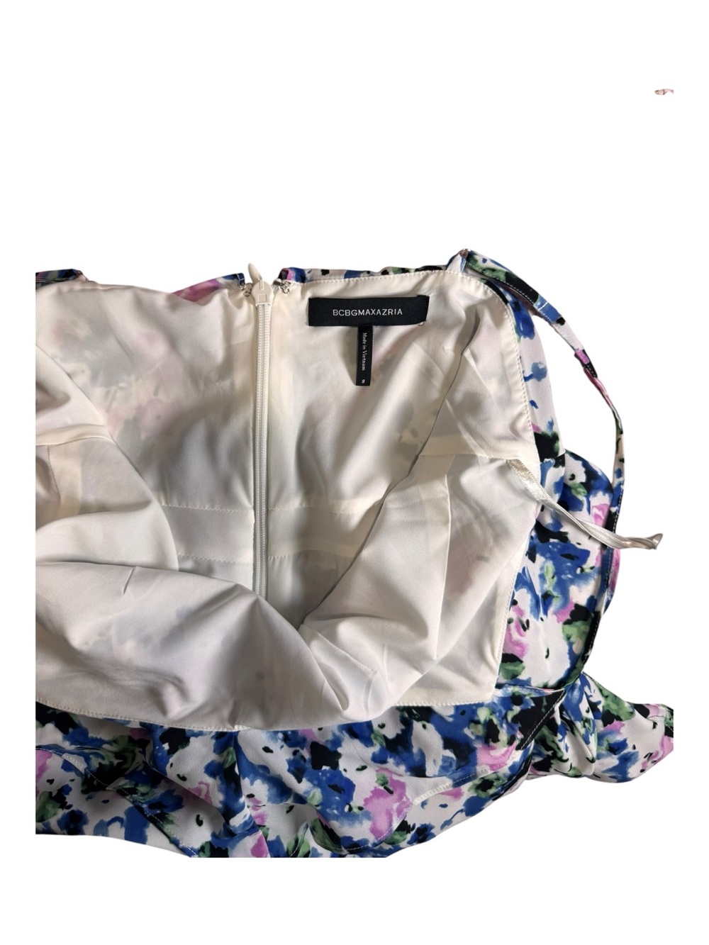 BCBGMAXAZRIA Blue Pink Floral Ruffle Cami Midi Dress Size 8 NWOT - Picture 7 of 8